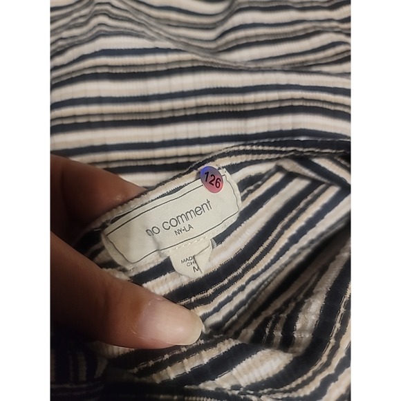 EUC No Comment Womens Mini Dress Striped Black White Beige Sz Med Y2K - Picture 4 of 5